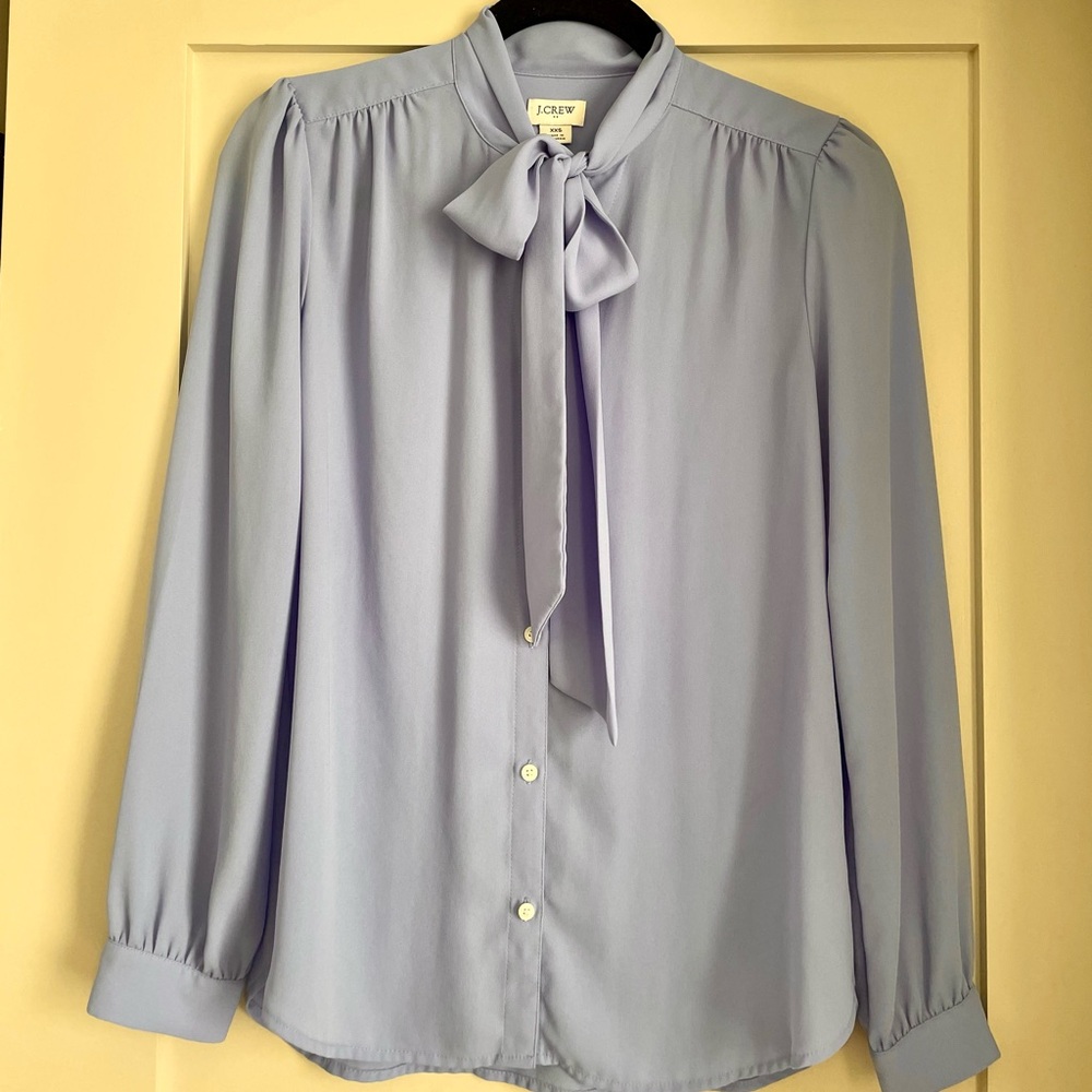 J.Crew Purple Lavender Periwinkle Tie Neck Buttondown Blouse XXS
